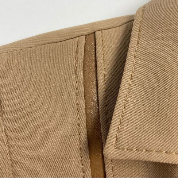 Gianfranco Ferre Tan Wool Blend Leather Trim Skirt Suit Sz 8 - Picture 9 of 16